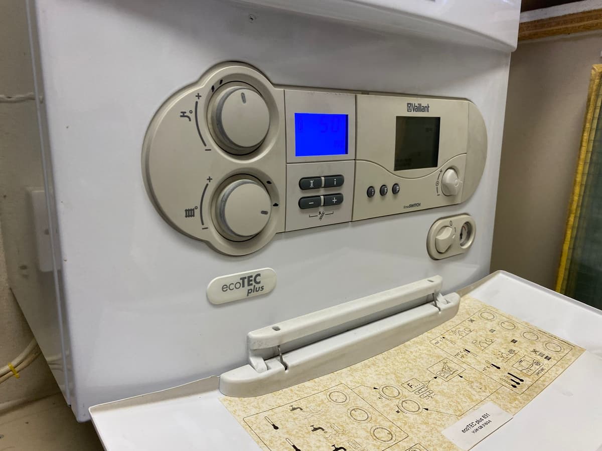 Vaillant ecoTEC Plus boiler controls during specialist service in Finchley