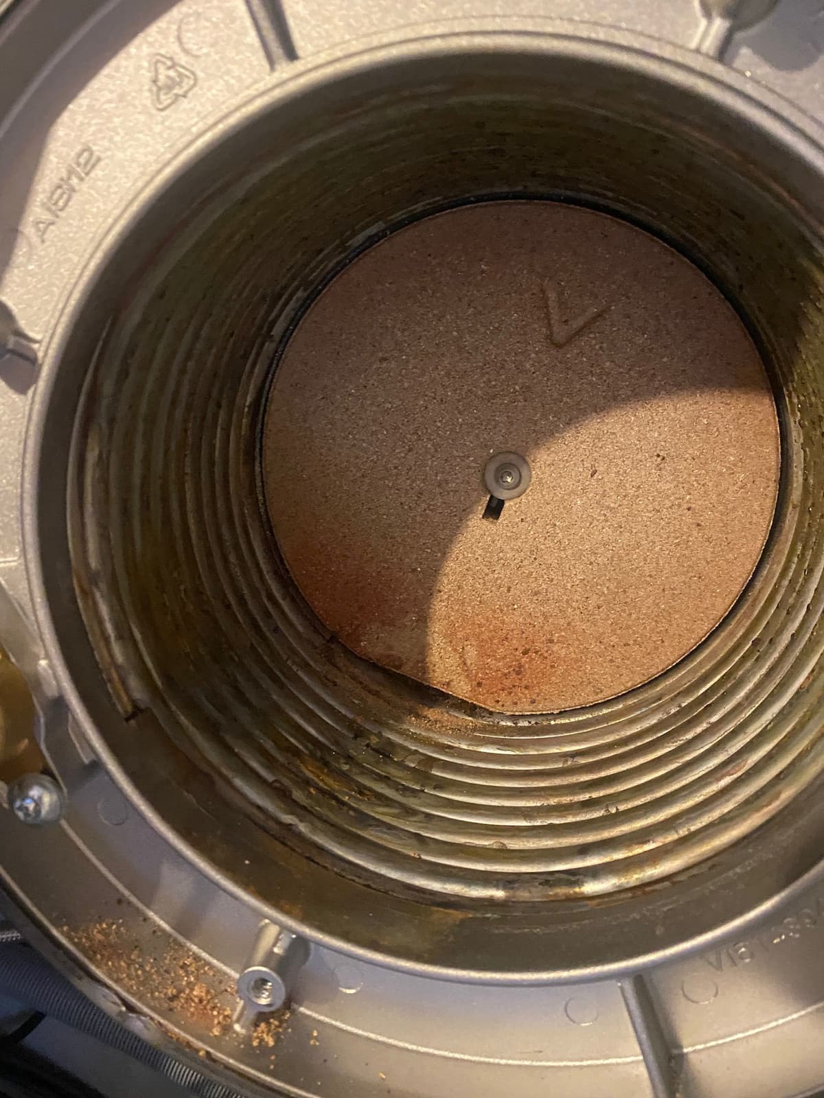 Viessmann stainless steel Inox-Radial heat exchanger close-up during service