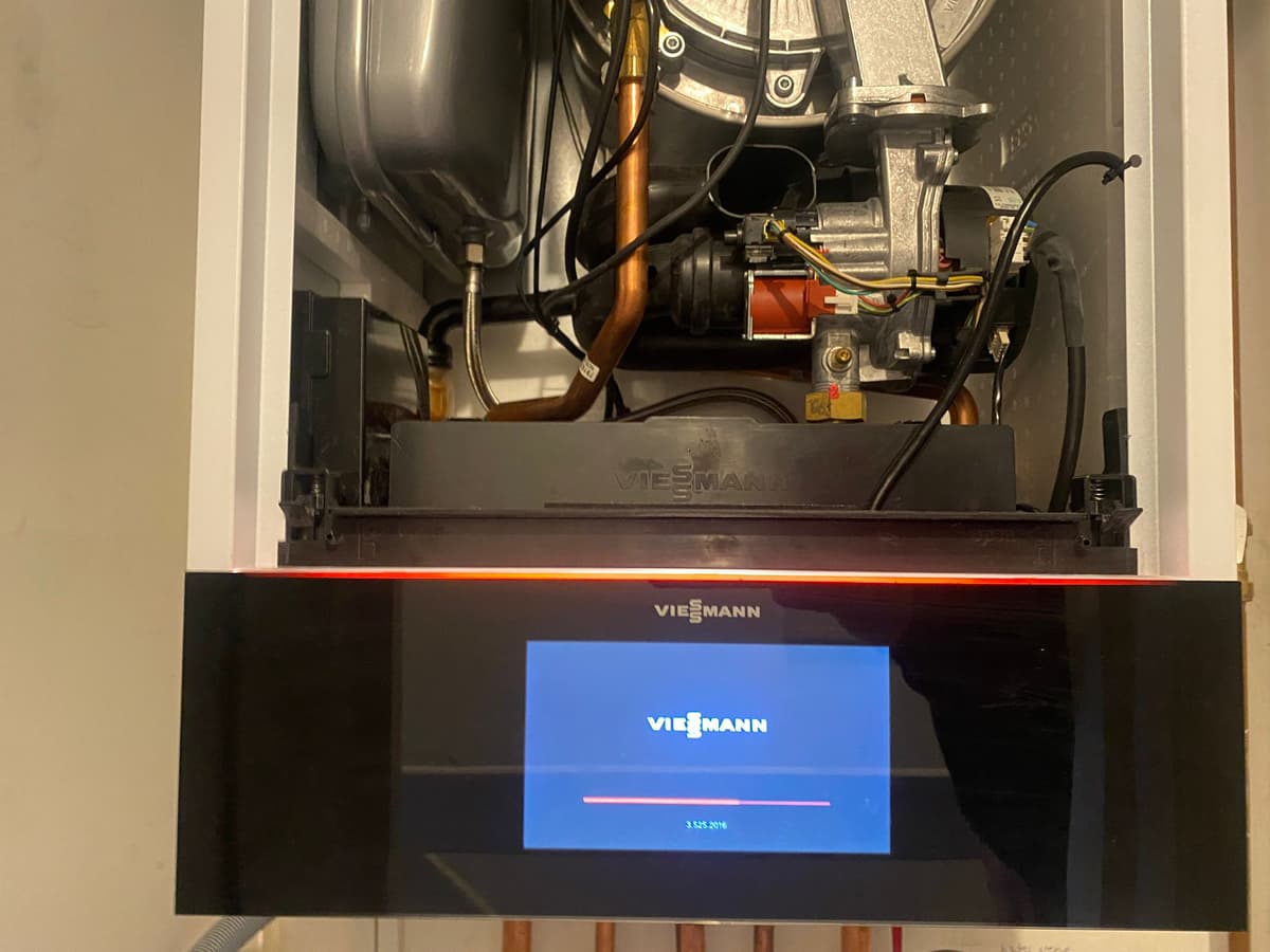 Viessmann boiler internal components during specialist service in Finchley
